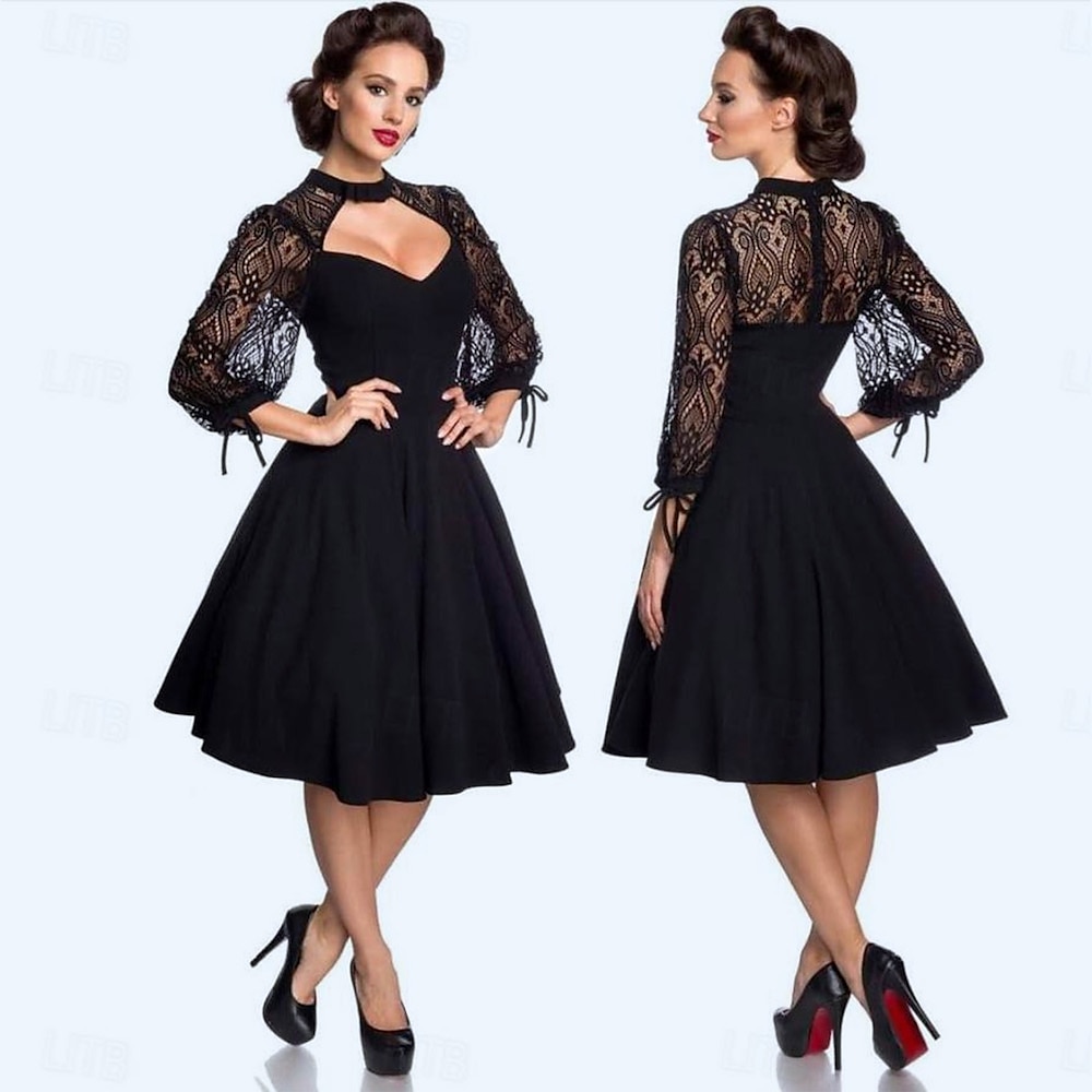 Retro Vintage 1950s Rockabilly Kleid A-Linie Kleid Swing-Kleid Damen Feste Farbe Halloween Party Kleid Lightinthebox