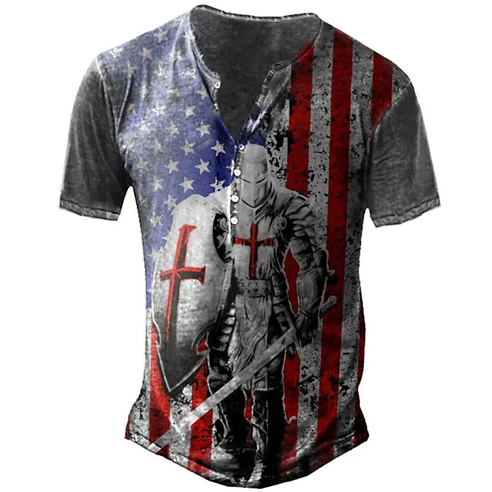 Herren Grafik Flagge Grafikdrucke T Shirt Henley Hemd Kurzarm Sport Mode Designer Outdoor Straße Lässig Sommer Ganzjahres Grau Henley Henley T-Shirt Lightinthebox