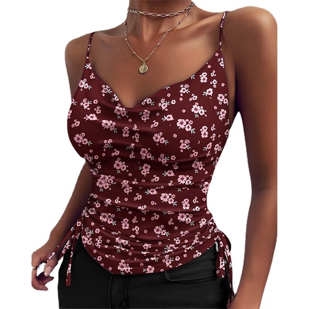 Damen Tank Top Blumen Kordelzug Bedruckt Casual Festtage Modisch Ärmellos V Ausschnitt Gelb Sommer Lightinthebox