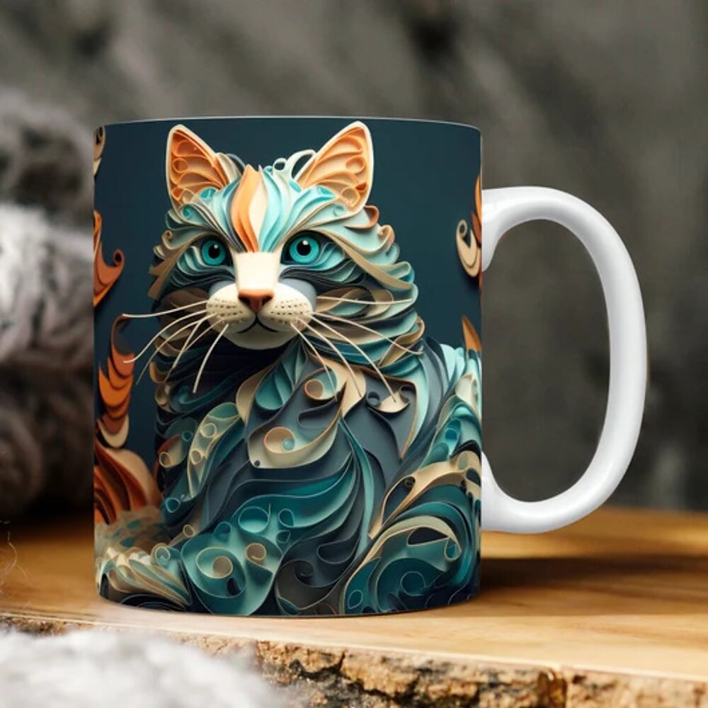 Tasse mit 3D-Kätzchen, Loch in einer Wand, 3D-Tasse mit weißer Katze, 3D-Neuheits-Katzenbecher, Katzenliebhaber-Kaffeetasse, Katzenclub-Tasse, weiße Keramiktasse, Geschenke für Männer und Frauen Lightinthebox