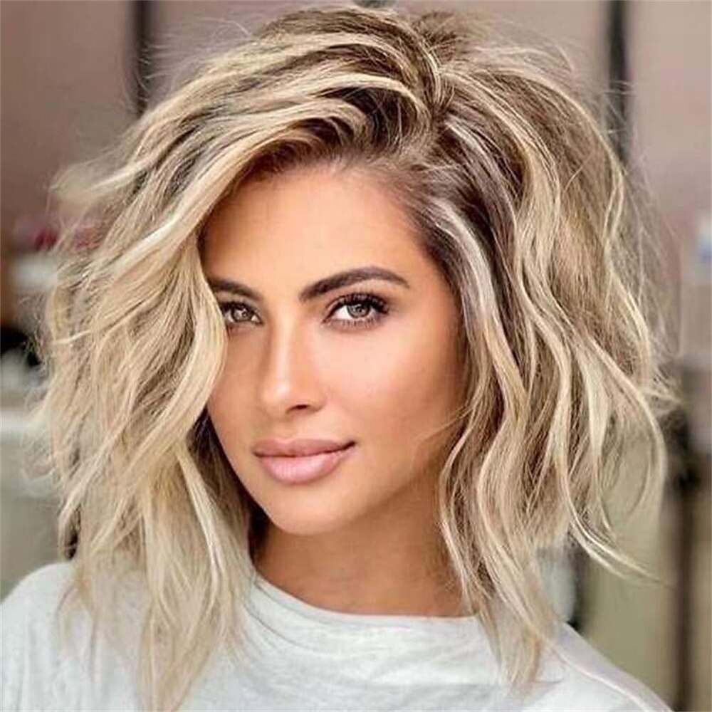 Synthetische Perücken Locken Asymmetrischer Haarschnitt Maschinell gefertigt Perücke Blond Mittlerer Länge A1 A2 A3 A4 Synthetische Haare Damen Weich Modisch Einfach zu tragen Blond Lightinthebox