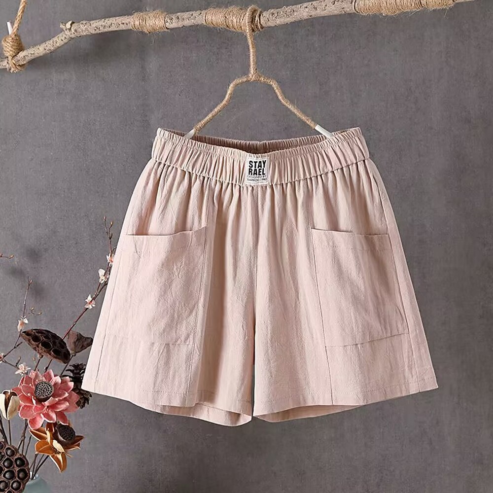 Damen Hose aus Baumwollleinen Shorts Kurze Hosen Casual Kurz Glatt Tasche Atmungsaktivität Komfortabel Unelastisch Ausgehen Wochenende Schwarz Weiß Rot Grün Sommer Regular Fit Lightinthebox