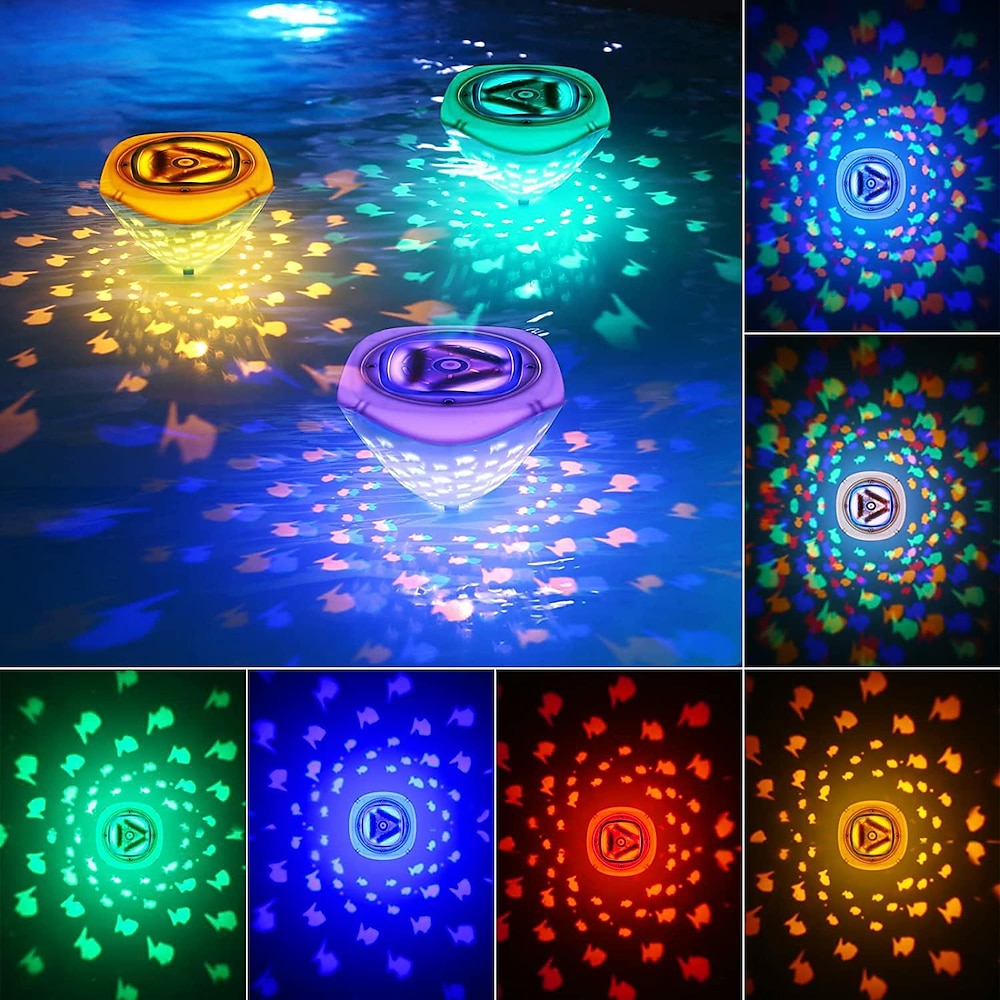 Schwimmendes Poollicht, tauchfähiges LED-Poollicht mit Meeresfischmuster, batteriebetrieben, RGB-Farbwechsel, Unterwasser-Poollicht, Teich, Whirlpool, Landschaftsdekor für Kindergeburtstagsgeschenke, 1/2 Stück Lightinthebox