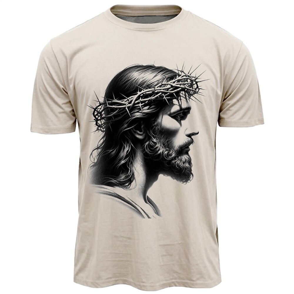 Ostern Herren Graphic Jesus T Shirt Kurzarm T-Shirt 3D-Druck Rundhalsausschnitt Hemd Täglich Designer Retro Vintage Sports Outdoor Festtage Ausgehen Rosa Himmelblau Khaki Frühling Sommer Bekleidung S Lightinthebox