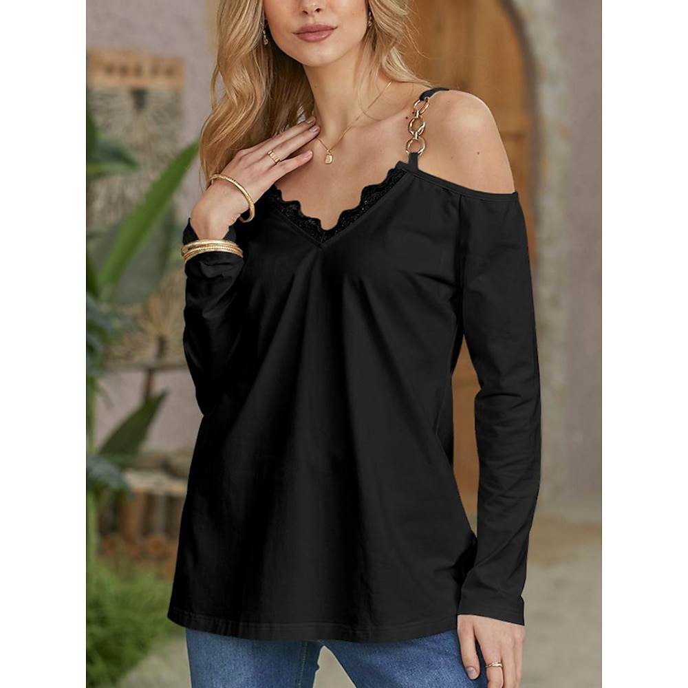 Damen Shirt Ausgehtops Bluse Konzerttops Streetwear Casual Cold Shoulder Langarm Normale Tops Schulterfrei Alltag Wochenende Schwarz Weiß Frühling Herbst Lightinthebox