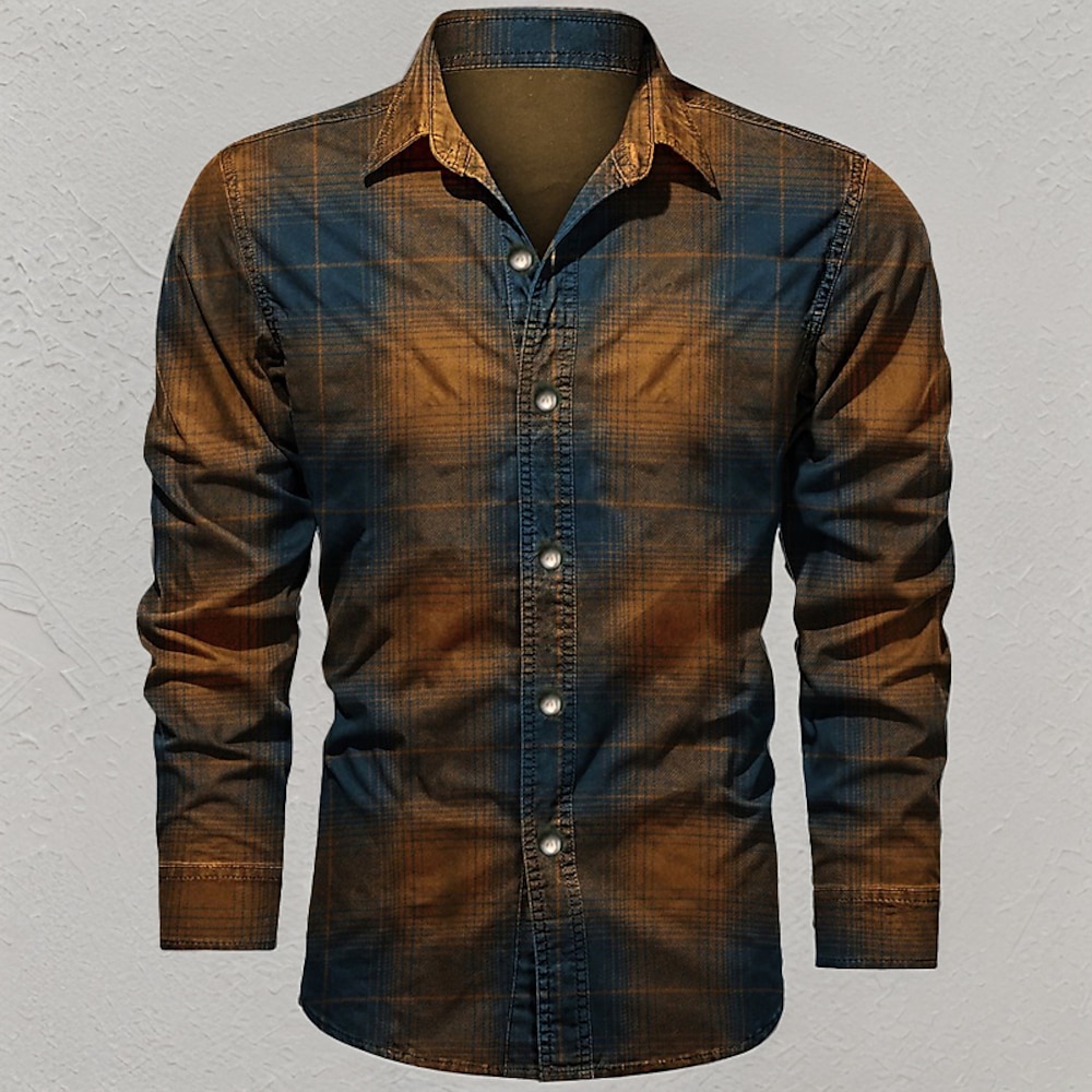 Herren Hemd Sommerhemd Kariertes Hemd trachtenhemd Knopfhemd Gelb Rote Blau Langarm Plaid / Karomuster Umlegekragen Strasse Täglich Button-Down Bekleidung Polyester Modisch Brautkleider schlicht Lightinthebox