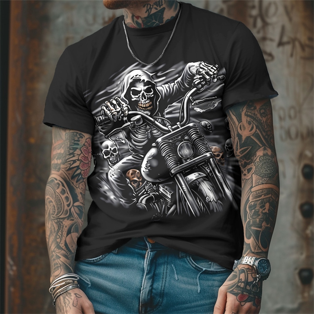 Herren Graphic Totenkopf Motorräder T Shirt T-Shirt Kurzarm T-Shirt 3D-Druck Rundhalsausschnitt Hemd Designer Brautkleider schlicht Streetstyle Sports Outdoor Festtage Ausgehen Schwarz Marineblau Grün Lightinthebox