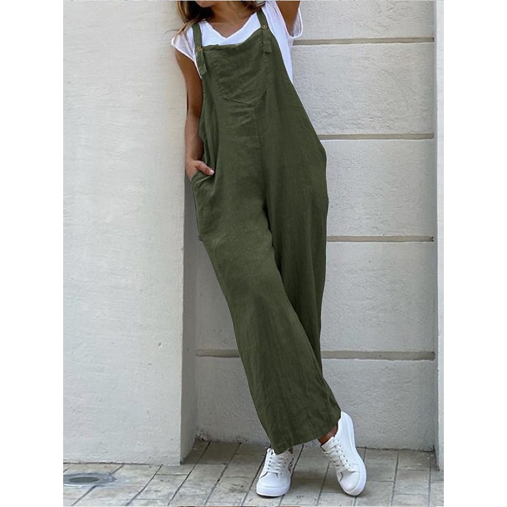 Damen Jumpsuit Tasche Feste Farbe Quadratischer Ausschnitt Strassenmode Brautkleider schlicht Strasse Täglich Regular Fit Ärmellos Schwarz Grün Grau S M L XL Sommer Lightinthebox