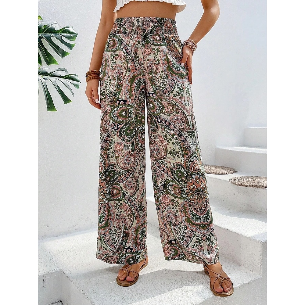 Damen Breites Bein Hosen Hose Casual Lang Blumen Weite Hosen Elastischer Bund Atmungsaktivität Komfortabel Mikro-elastisch Wochenende Blau Rot Grün Khaki Frühling Sommer Regular Fit Lightinthebox