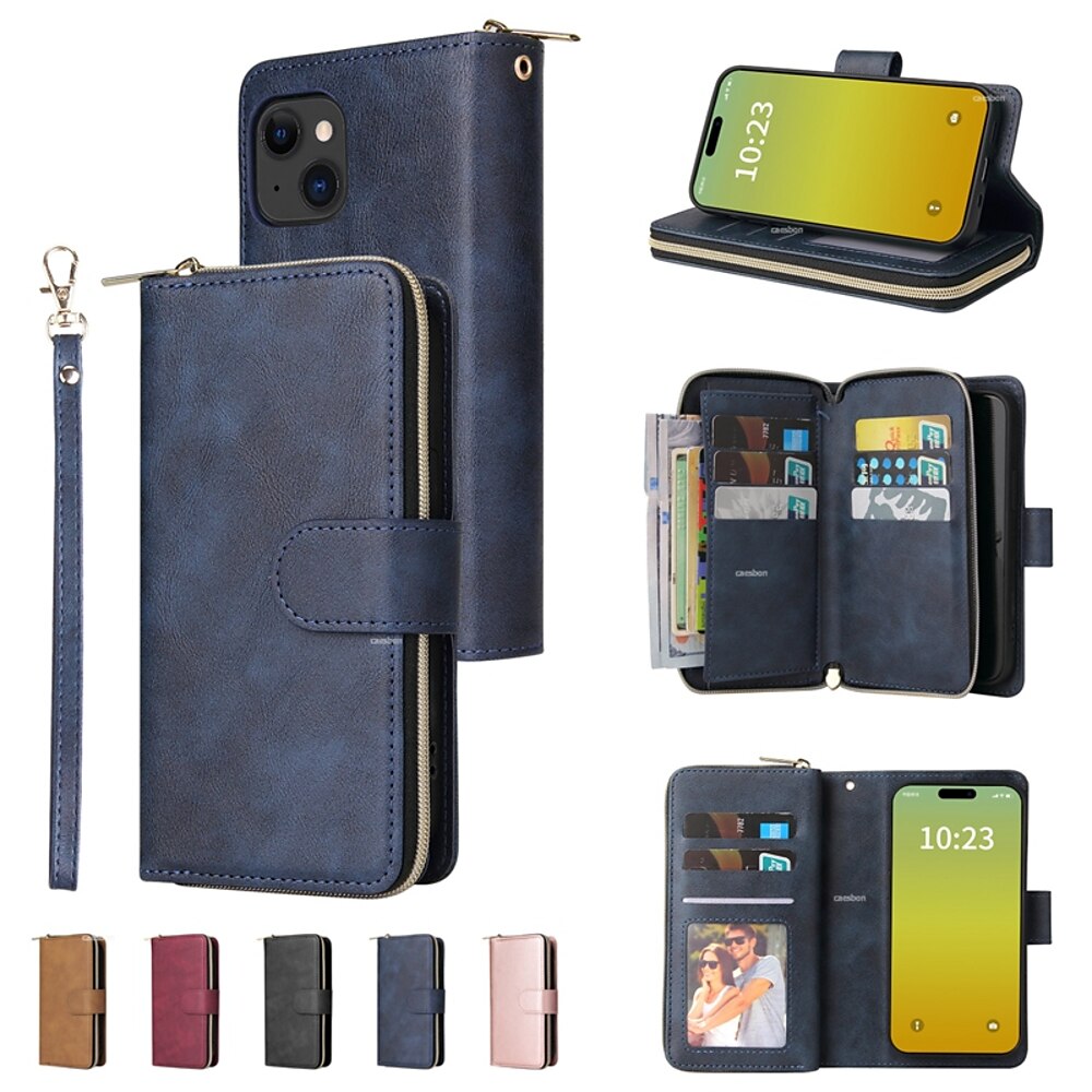 Handy Hülle Handyhüllen Für iPhone 16 iPhone 15 Pro Max iPhone 14 13 12 11 Pro Max Mini SE X XR XS Max 8 7 Plus Brieftasche Kartenetui Reisverschluss mit Handschlaufe Ständer Retro TPU PU-Leder Lightinthebox