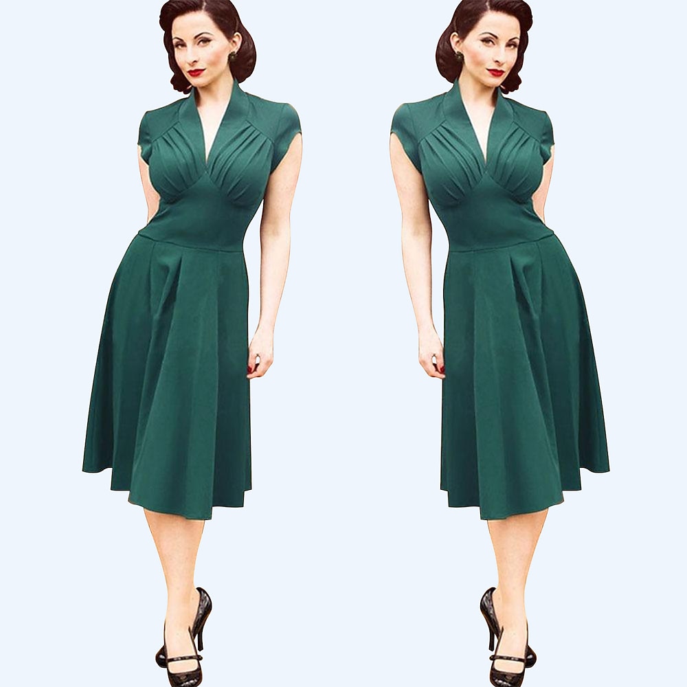 Retro Vintage 1950s Kleid A-Linie Kleid Swing-Kleid Mittag Damen Feste Farbe Tiefes V Veranstaltung / Fest Kleid Lightinthebox