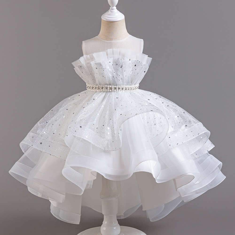 kinderkleidung Mädchen Blumenmädchen Kleid Party Kleid Pailletten Ärmellos Hochzeit Besondere Anlässe Pailletten Gitter bezaubernd Süß Baumwolle Polyester Asymmetrisch abendkleider Sommer Frühling Lightinthebox