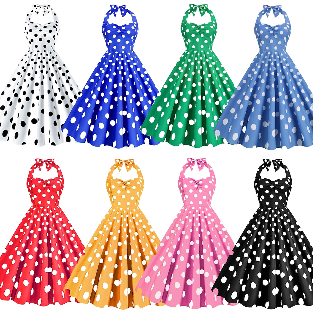 Retro Vintage 1950er Rockabilly Kleid Swing-Kleid Tupfen Damen Karneval Maskerade Alltagskleidung Junggesellinnenabschiedsparty Erwachsene Kleid Abschlussballkleider Lightinthebox