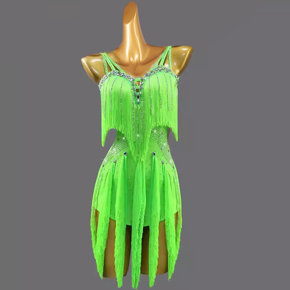 Latein-Tanz Tanzbekleidung Kleid Quaste Pure Farbe Farbaufsatz Damen Leistung Ausbildung Ärmellos Chinlon Spandex Lightinthebox