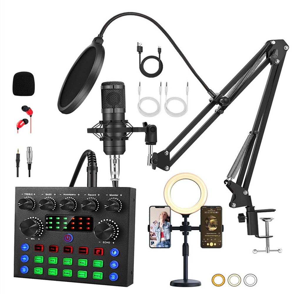 Komplettes Podcast-Studio-Paket BM800 Kondensatormikrofon V8S Audio-Interface Fülllicht Flexible Stromversorgungsoptionen Hervorragende Lautstärkeregelung Lightinthebox