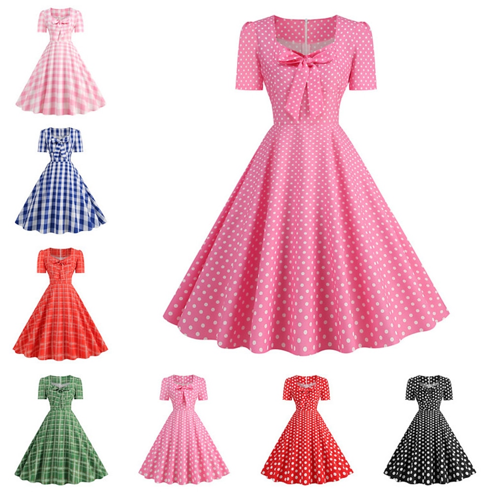 Retro Vintage 1950s Rockabilly Kleid Swing-Kleid Plaid / Karomuster Kariert Gingan Damen Karneval Maskerade Alltagskleidung Junggesellinnenabschiedsparty Erwachsene Kleid Homecoming-Kleider Lightinthebox