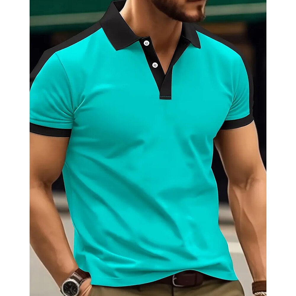 Herren Golfhemd Golfpolo Arbeit Casual Kargen Kurzarm Basic Modern Farbblock Patchwork Taste Frühling Sommer Regular Fit Wein Marineblau Meerblau Gold Beige Kaffee Golfhemd Lightinthebox