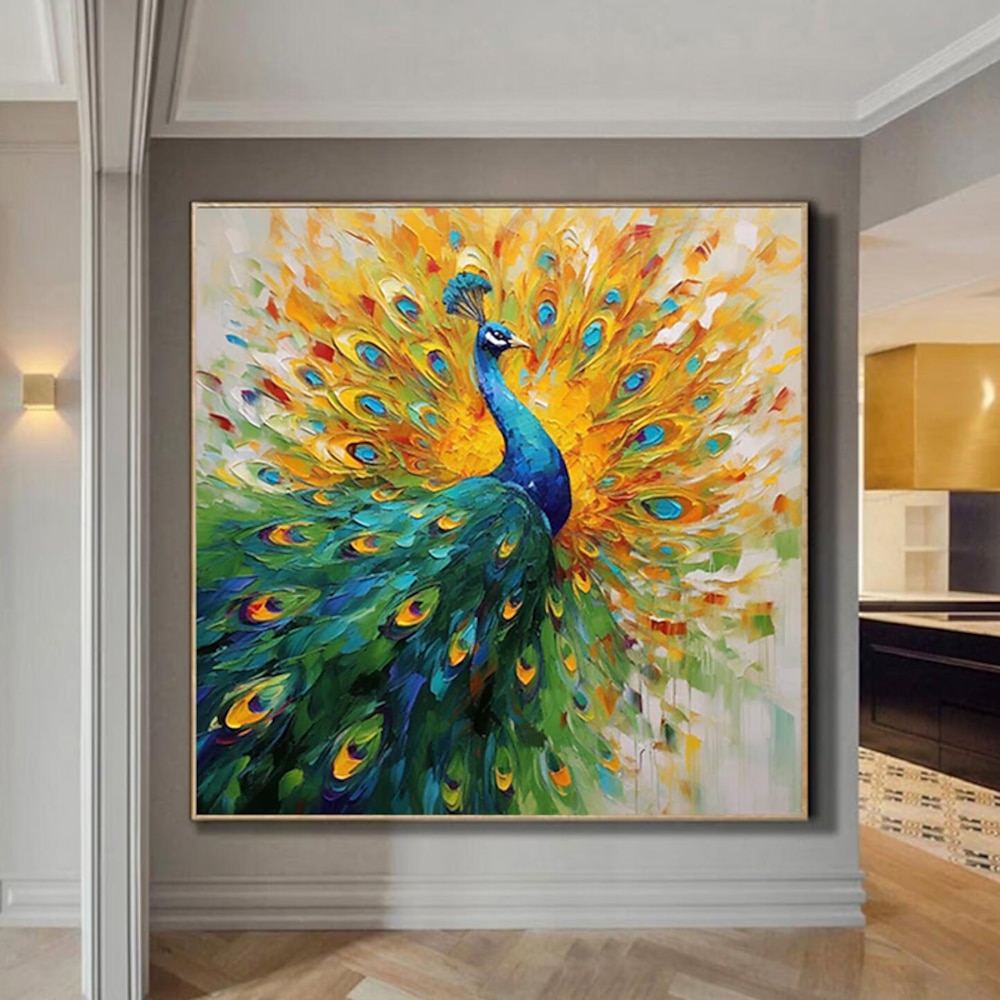 Pfau Leinwand handgemalt elegante Pfau Wandkunst lebendige Vogel handgemachte Tiere Wand Dekor Malerei auf Leinwand Pfau Wohnkultur Lightinthebox