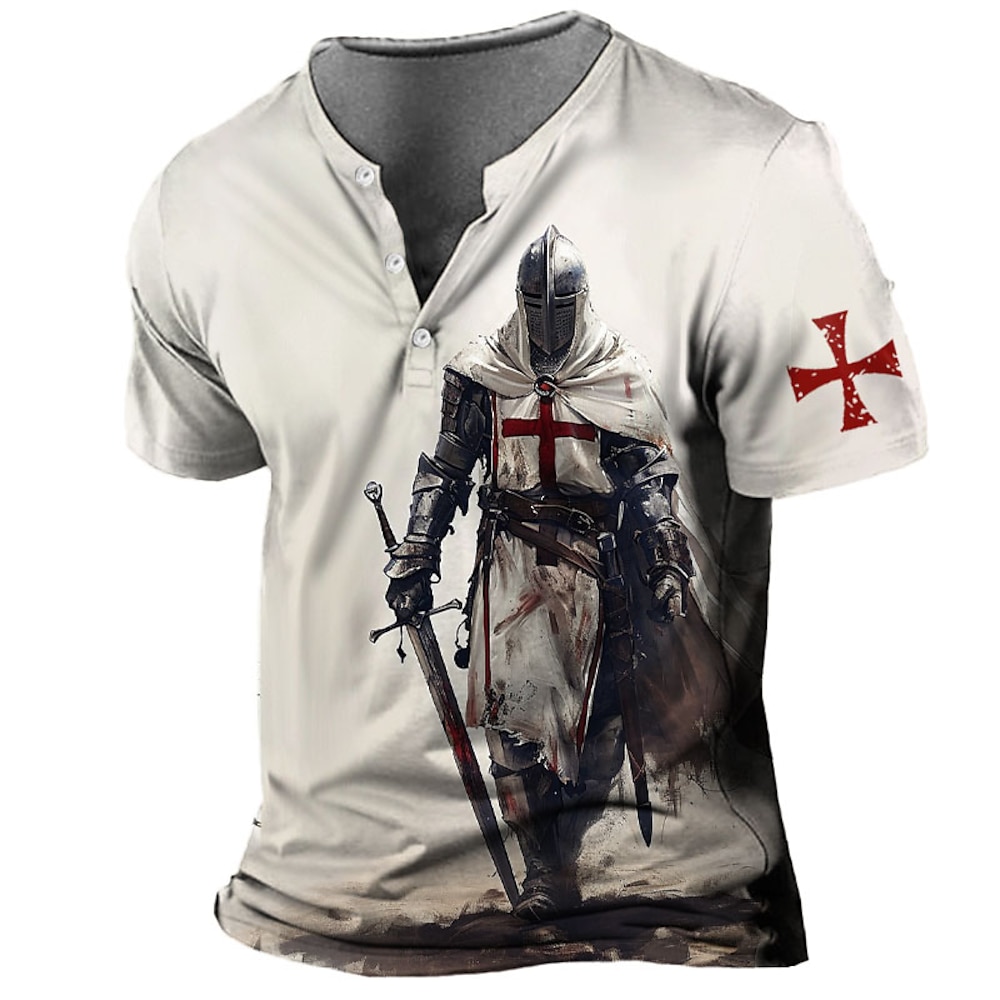 Herren Tempelritter T Shirt Henley Shirt Kurzarm 3D-Druck Designer Retro Vintage Casual Täglich Sommer Weiß 1 Weiß 2 Henley Henley T-Shirt Lightinthebox