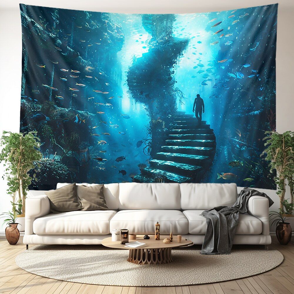 Unterwasserleiter Wandteppich Wanddekoration großer Wandteppich Wanddeko Fotografie Kulisse Decke Vorhang Home Schlafzimmer Wohnzimmer Dekoration Fisch Landschaft Wandtuch XXL Natur Lightinthebox