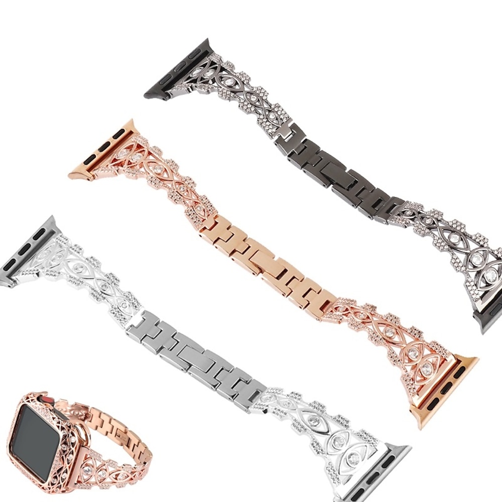 Schmuck Armband Kompatibel mit Apple Watch Armband 38mm 40mm 41mm 42mm 44mm 45mm 49mm Bling-Diamant Verstellbar Atmungsaktiv Edelstahl Strass Ersatzarmband für iwatch Ultra 2 Series 9 8 7 SE 6 5 4 3 Lightinthebox