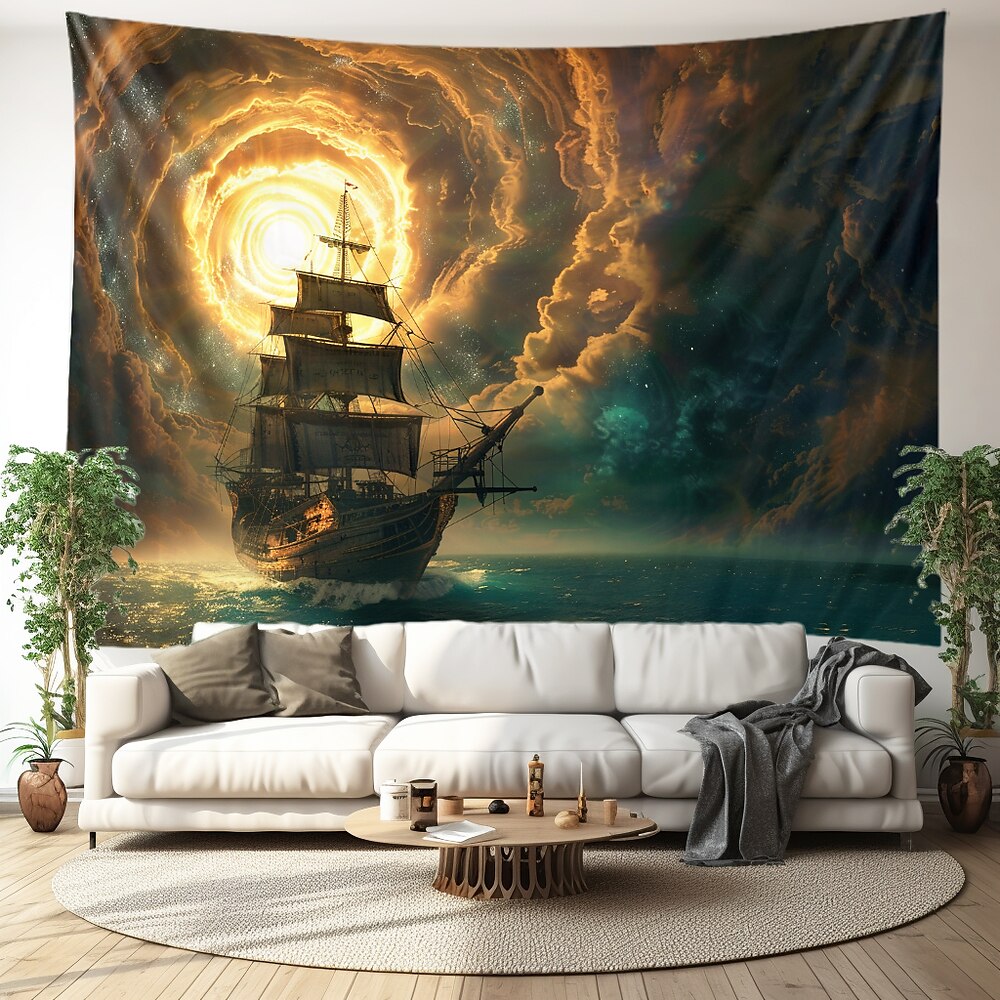 Piratenschiff Wandteppich zum Aufhängen, große Tapisserie, Wandbild, Dekor, Fotografie, Hintergrund, Decke, Vorhang, Zuhause, Schlafzimmer, Wohnzimmer, Dekoration Lightinthebox