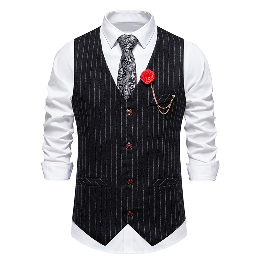 Herren Weste Freizeitskleidung Urlaub Ausgehen Vintage Modisch Frühling Herbst Taste Polyester Komfortabel Glatt Einreihiger Verschluss V Ausschnitt Regular Fit Schwarz Dunkelgray Weste Lightinthebox