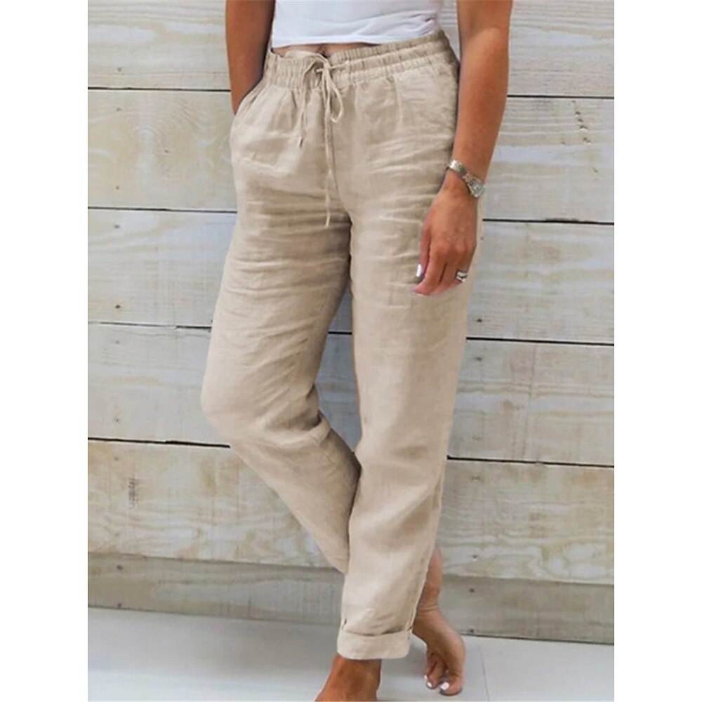 Damen Chinesisch Chino Hosen Hose Baumwolle und Leinen Tasche Hoher Schnitt Glatt Hoher Taillenbund Lang Schwarz Sommer Lightinthebox