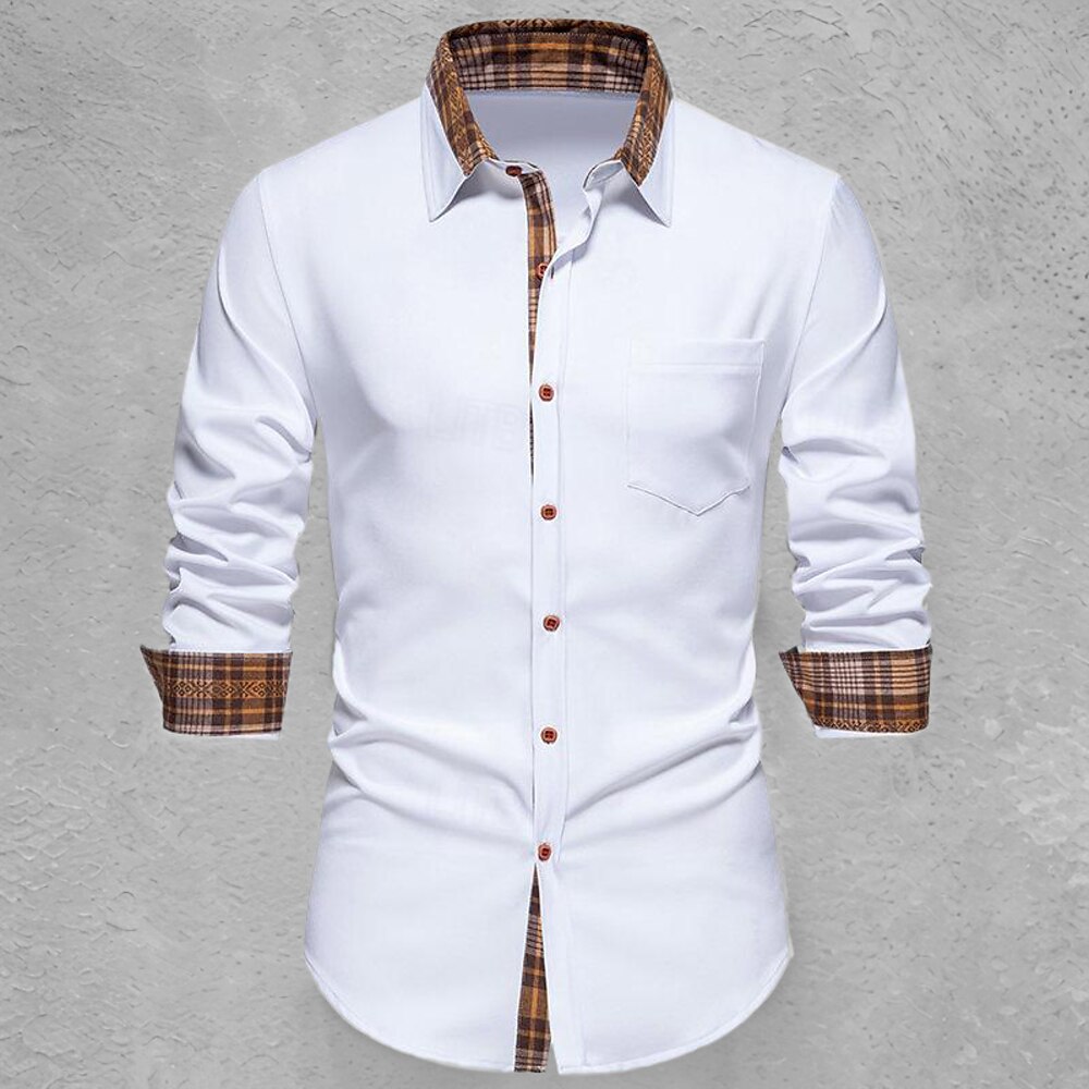Herren Hemd Sommerhemd Lässiges Hemd Strandhemd Kragenhemd Knopfhemd Schwarz Weiß Marineblau Langarm Plaid Kargen Urlaub Hawaiianisch Tasche Bekleidung Polyester Modisch Brautkleider schlicht Lightinthebox