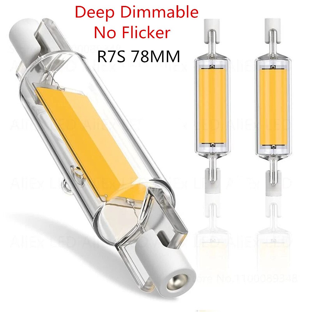 R7s-LED-Glühbirne, tief dimmbar, kein Flimmern, Glasröhre, Kolbenbirne, 78 mm, Hochleistungs-R7s-Maislampe, J78, Ersatz für Halogenlicht, 220 V, Lampenschirme Lightinthebox