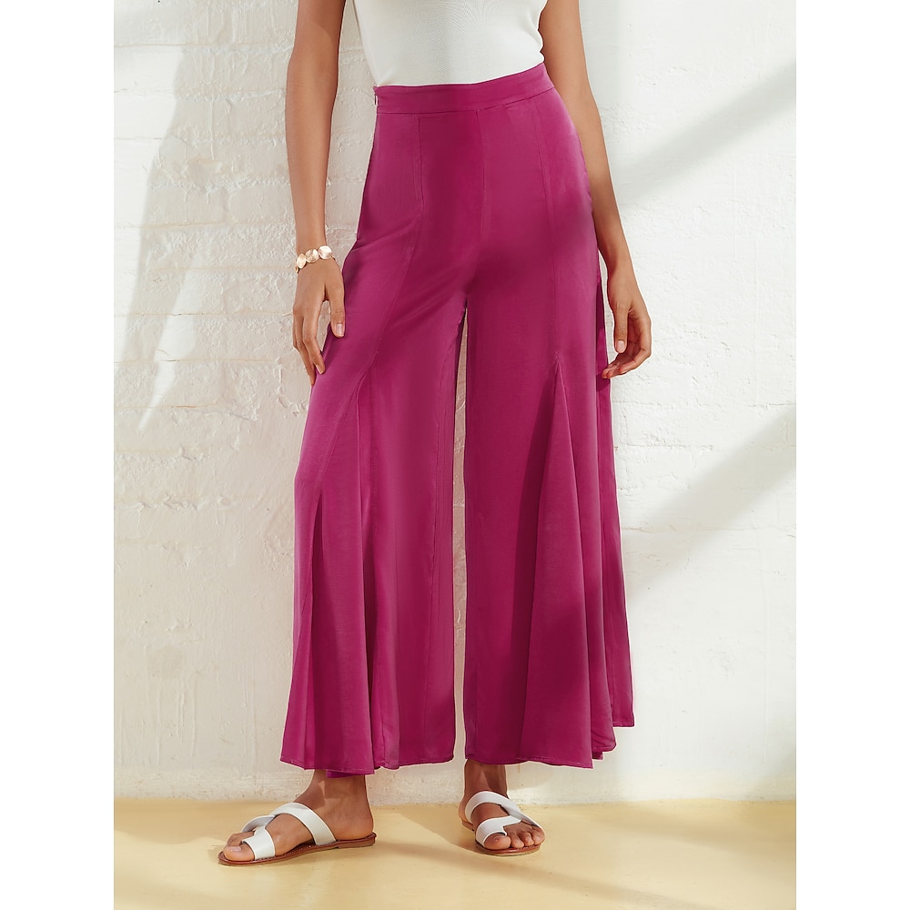 Damenhose mit weitem Bein, burgunderfarben, Satin-Tasche, lässig, elegant, lockere Passform, Hose für Frühling und Sommer Lightinthebox