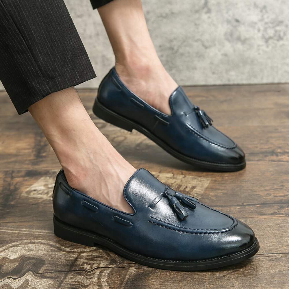 Herren Loafer Slip On Bootsschuhe Quasten-Müßiggänger Wanderschuhe Geschäftlich Britischer Gentleman Hochzeit Büro Karriere Party Abend Kunstleder Komfortabel Schwarz Blau Braun Frühling Lightinthebox