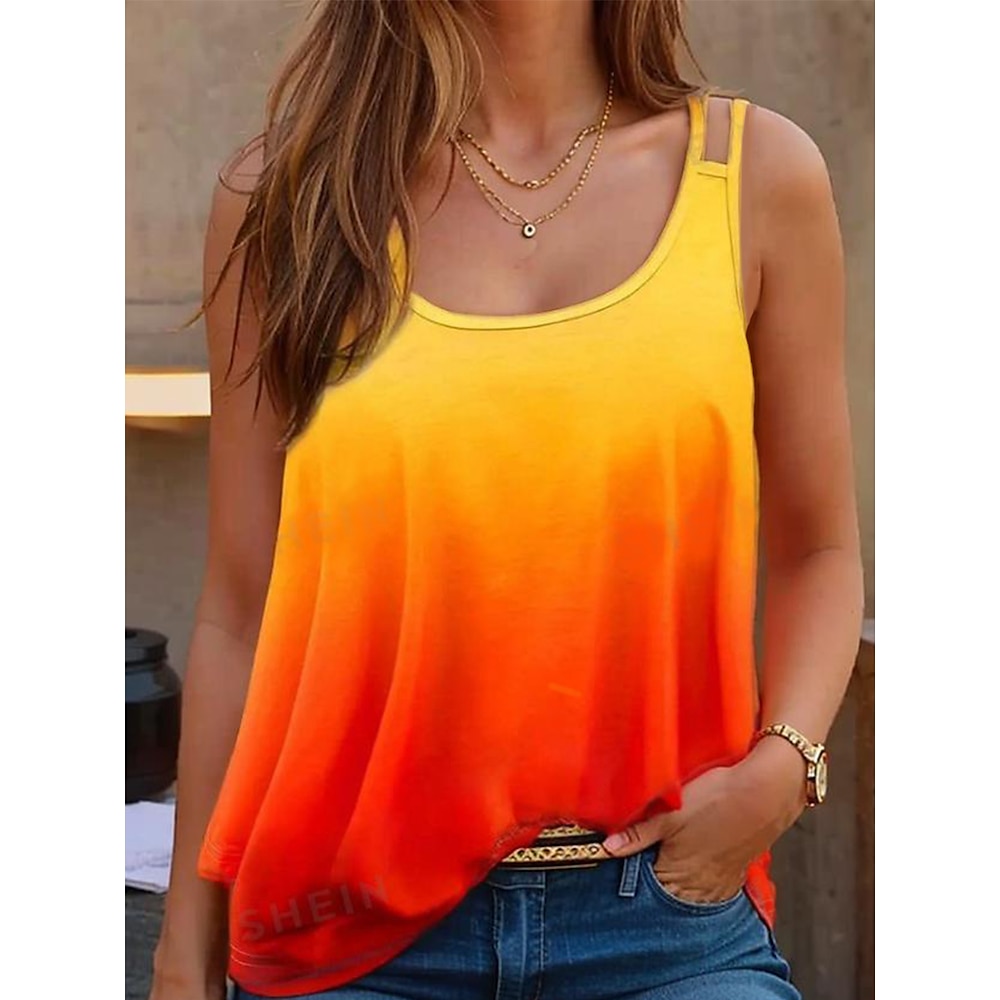 Tanktop für Damen, ärmellos, Ombre, Gelb, Orange, Rundhalsausschnitt, lässig, Sommer, entspannte Passform, atmungsaktiv, schicke Mode, Größen verfügbar Lightinthebox