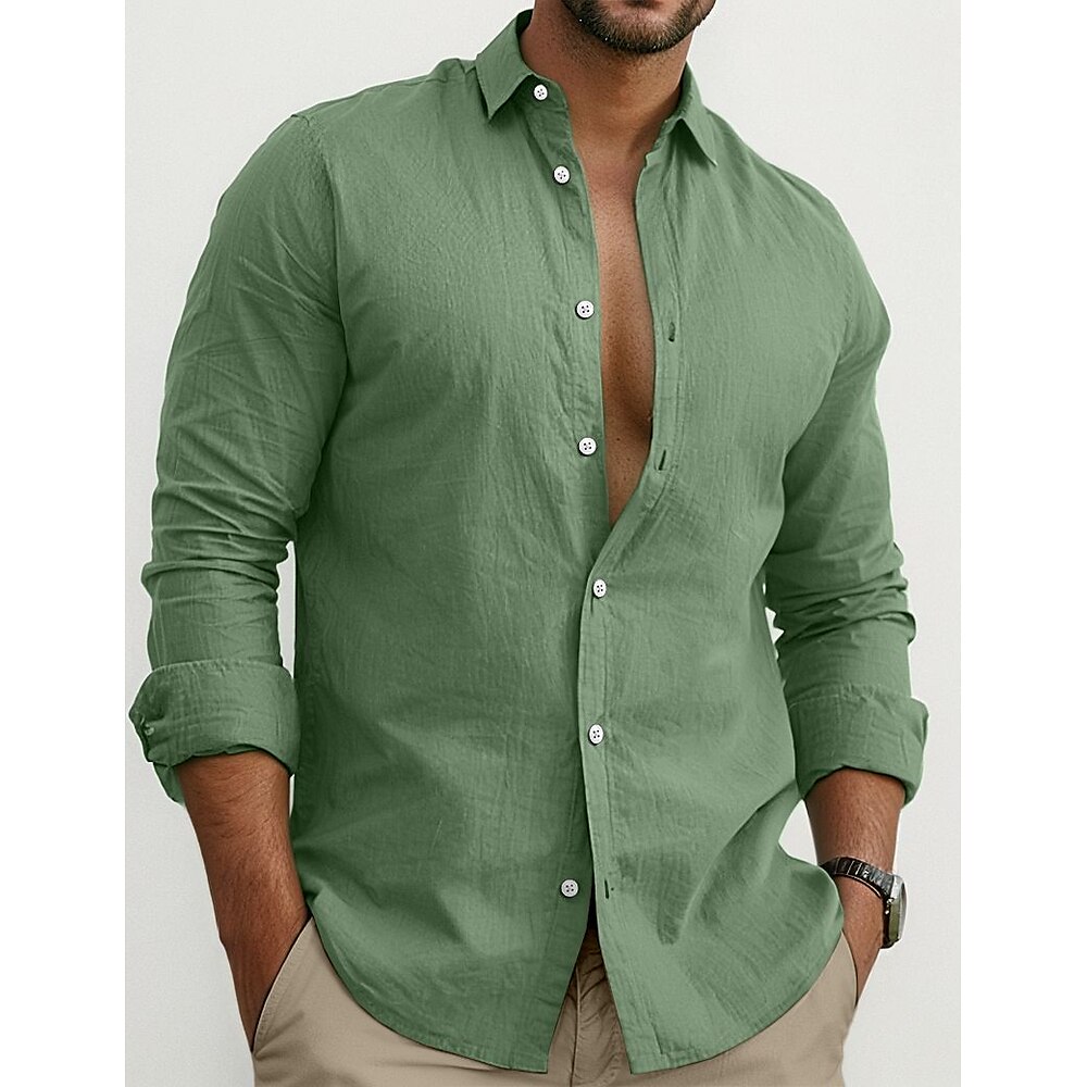 Herren leinenhemd Sommerhemd Strandbekleidung Lässiges Hemd Knopfhemd Glatt Casual Täglich Schwarz Weiß Rosa Marineblau Langarm Kargen Frühling Sommer Bekleidung Lightinthebox