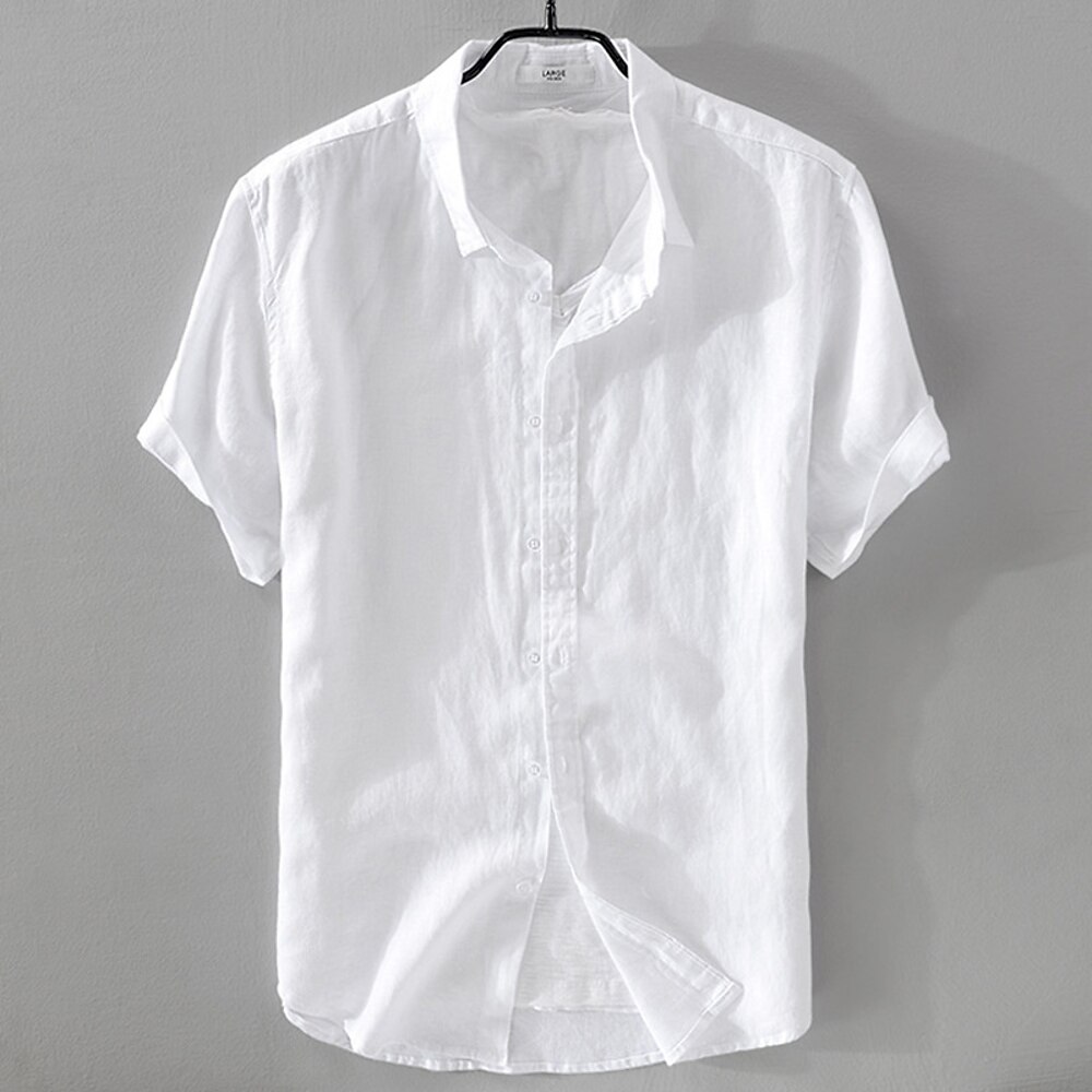 Herren Hemd leinenhemd Lässiges Hemd Baumwoll-Shirt Glatt Strasse Hawaiianisch Weiß Himmelblau Dunkelblau Aprikose Kurzarm Umlegekragen Sommer Bekleidung Button-Down Lightinthebox