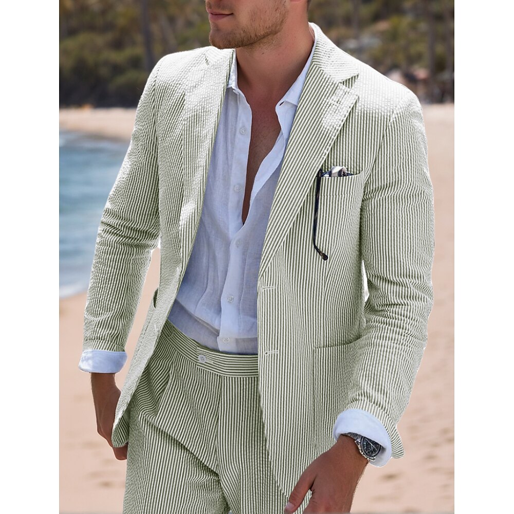 Seersucker-Strandhochzeitsanzüge für Männer Kentucky Derby pink navyblau Pferderennen einfarbig Standardpassform 2-teilig einreihig Zwei-Knöpfe Lightinthebox