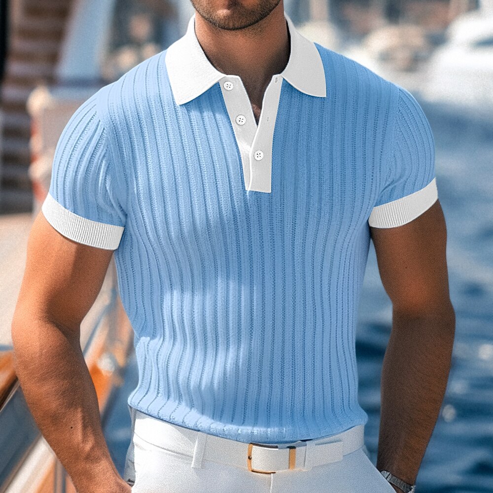 Herren Golfhemd Strickpolo Arbeit Casual Gerippter Polokragen Klassisch Kurzarm Basic Modern Farbblock Gerippt Frühling Sommer Regular Fit Weiß Gelb Blau Grün Grau Golfhemd Lightinthebox