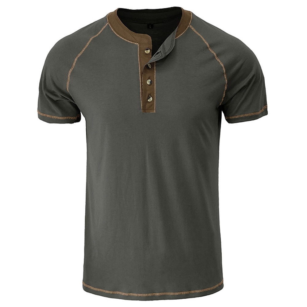 Herren T Shirt Henley Shirt Kurzarm-Shirt T-Shirt Farbblock Solide / einfarbig Henley Urlaub Strasse Kurzarm Mode Bekleidung Modisch Designer Lightinthebox