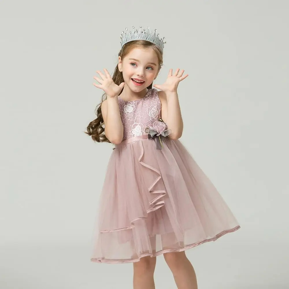 Kinder Wenig Mädchen Kleid Blume Schaukelkleid Party Geburtstag Täglich Spitze Rüsche Gitter Grün Weiß Rosa Ärmellos nette Art Prinzessin Süß Kleider Frühling Sommer 2-6 Jahre Lightinthebox