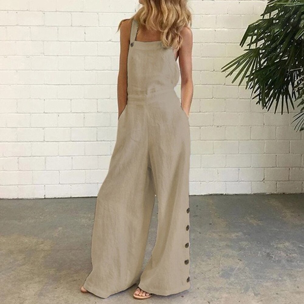 Damen Normal Latzhose Brautkleider schlicht Feste Farbe Ärmellos Ärmellos Bootcut Quadratischer Ausschnitt Tasche Alltagskleidung Festtage Lockere Passform Schwarz Weiß Marineblau Sommer Lightinthebox