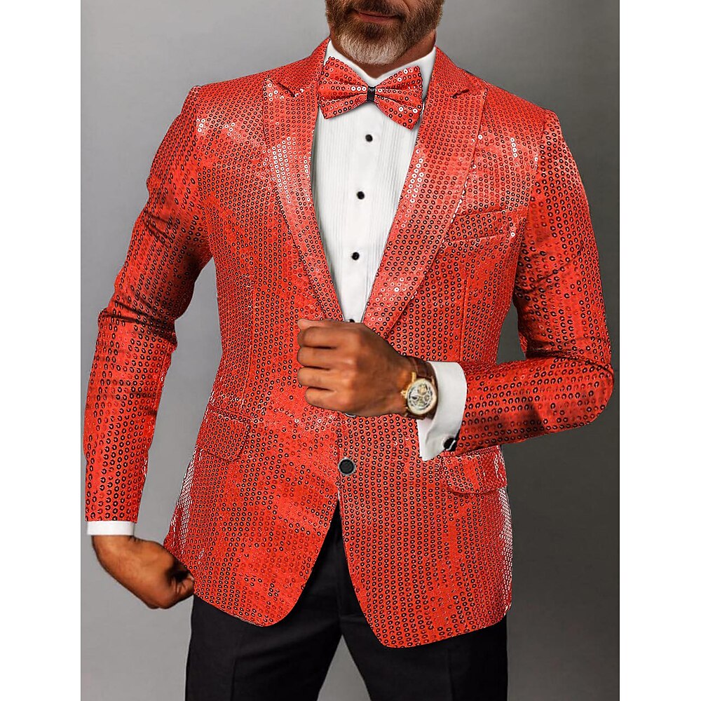 Herren-Party-Blazer mit Pailletten, reguläre Passform, einfarbig, einreihig, Ein-Knopf, Rot, Gold, Silber, 2024 Lightinthebox