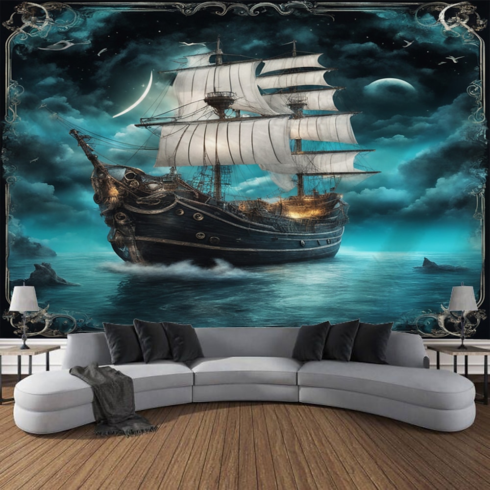 Piratenschiff Wandteppich zum Aufhängen, große Tapisserie, Wandbild, Dekor, Fotografie, Hintergrund, Decke, Vorhang, Zuhause, Schlafzimmer, Wohnzimmer, Dekoration Wandtuch XXL Natur Lightinthebox