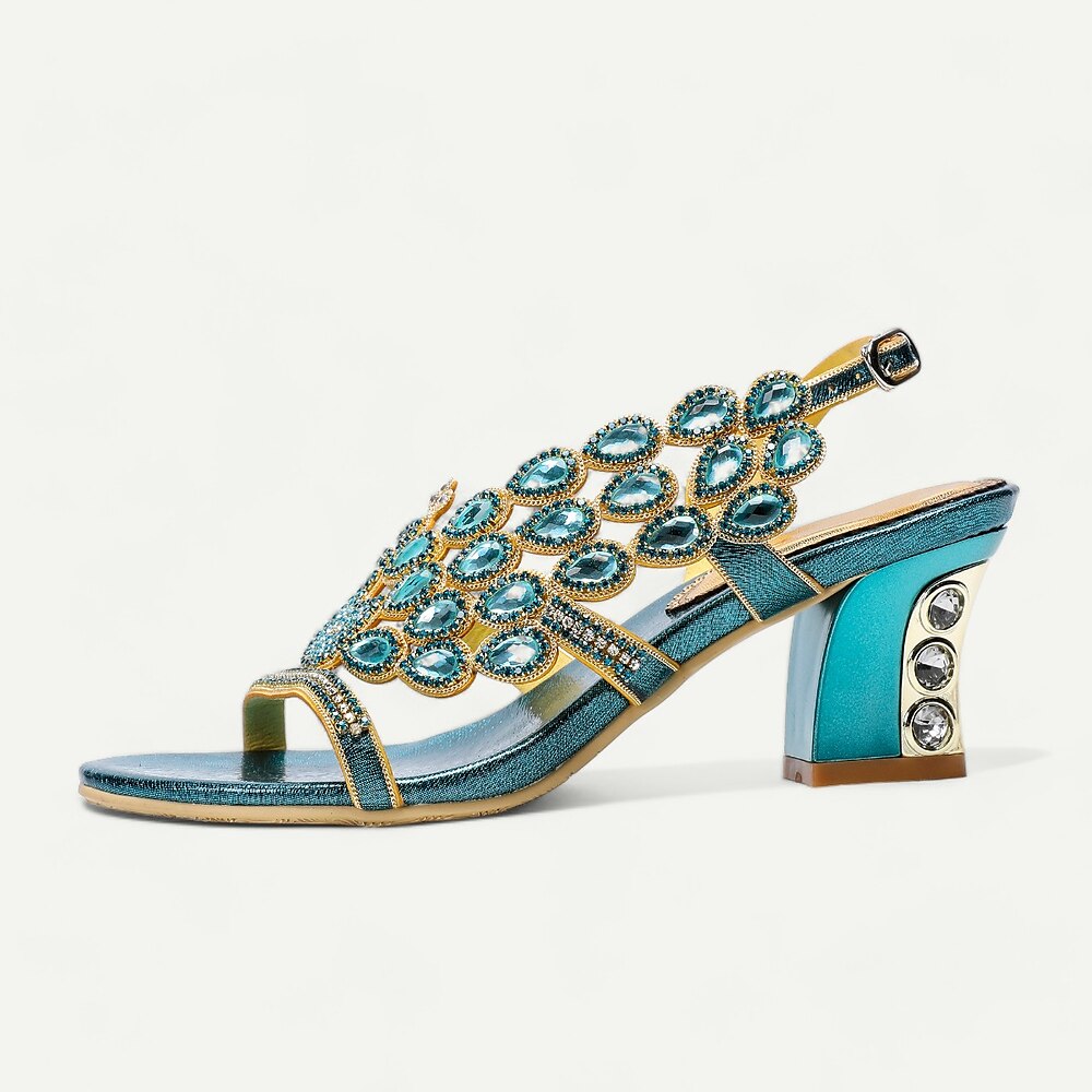 Damen Hochzeit Schuhe Sandalen Party Kristall Fantasy Heel Runde Zehe Elegant Böhmen Vintage Mikrobielles Leder Blau Purpur Gold Lightinthebox