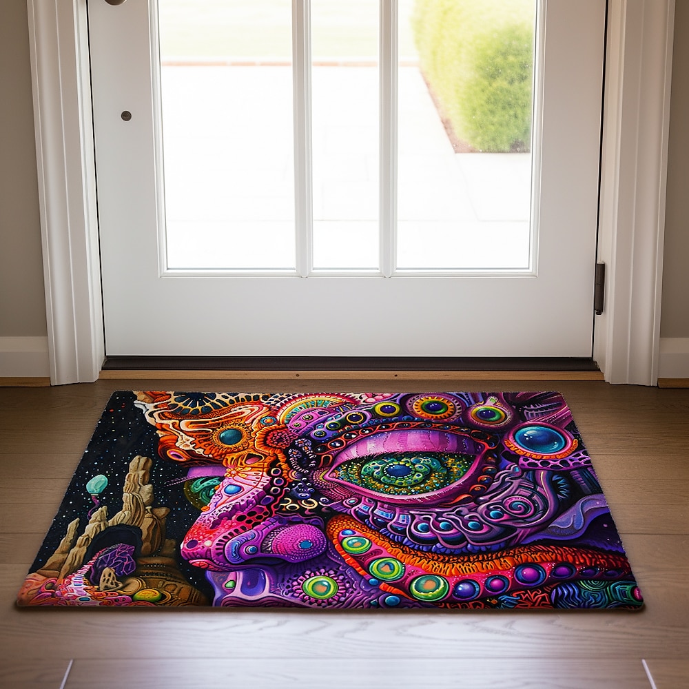 Trippy Psychedelic Monster Fußmatte, rutschfester, ölbeständiger Teppich für drinnen und draußen, Schlafzimmer-Dekoration, Badezimmermatte, Eingangsteppich, Fußmatte Lightinthebox