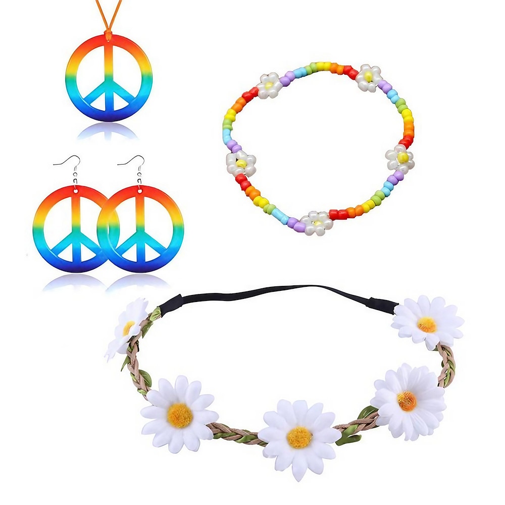 Retro Vintage 1970er Disko Cosplay Kostüm Halskette Stirnband Zubehörset Ohrringe Sonnenbrillen Damen Mädchen Kostüm Halskette Jahrgang Cosplay Party Abend Maskerade Festtage Mehre Schlager Outfit Lightinthebox