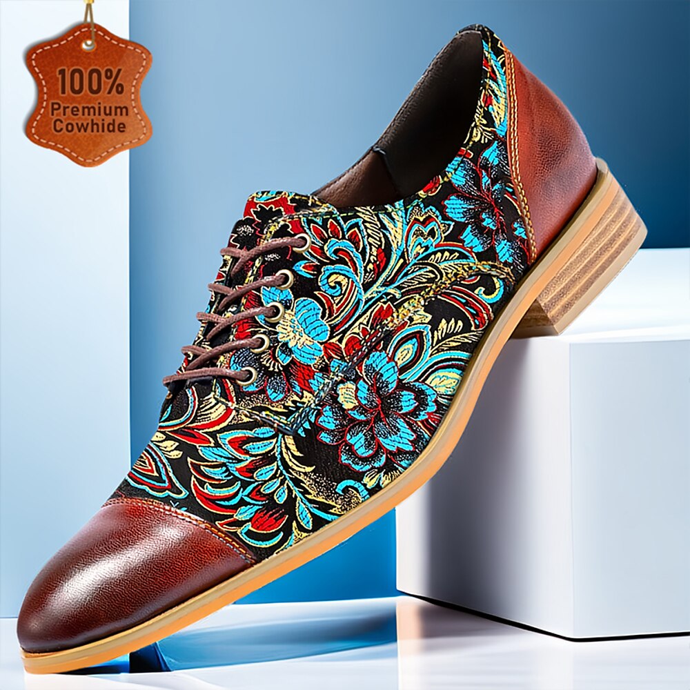 Oxford-Schuhe für Herren aus Jacquardgewebe mit Blumenmuster im Retro-Stil und Lederakzenten - für legere und formelle Anlässe Lightinthebox