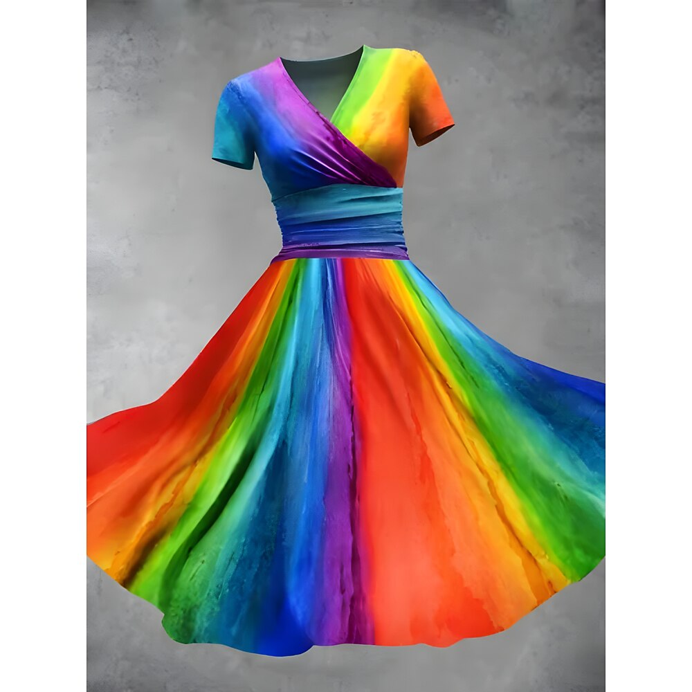 Damen Midikleid Sommerkleid Elegant Tropisch Klassisch Urlaub Heim Verabredung Lockere Passform Graphic Kurzarm V Ausschnitt Schwarz Weiß Gelb Hellgrün Sommer Lightinthebox