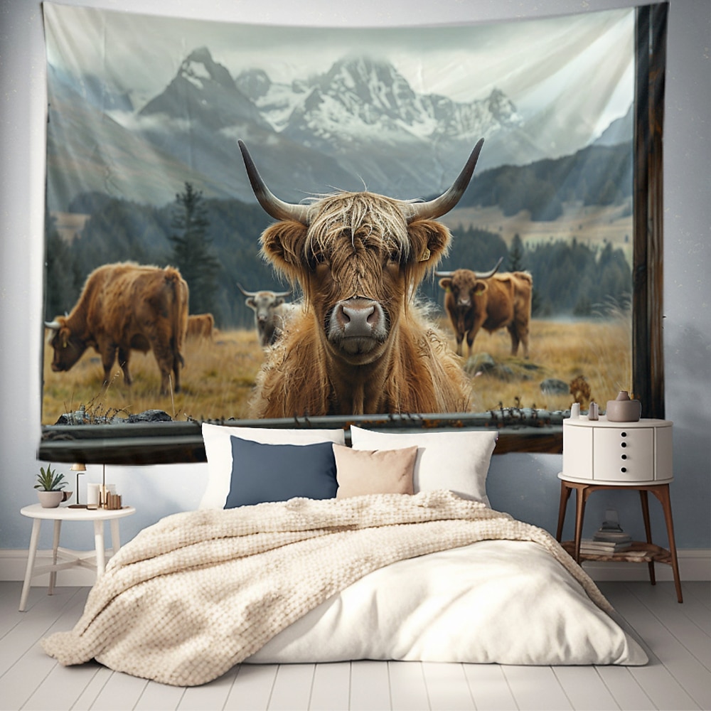 Hochlandrinder Wandteppich zum Aufhängen, große Wandteppiche, Wanddekoration, Fotohintergrund, Decke, Vorhang, Heim, Schlafzimmer, Wohnzimmer, Dekoration Lightinthebox