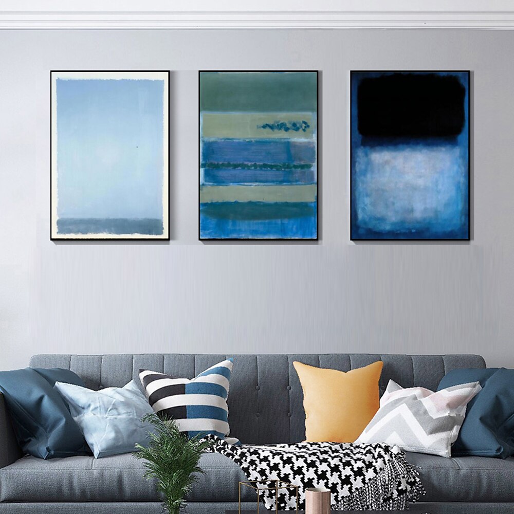 handgemaltes himmelblaues Mark Rothko Leinwandgemälde abstrakte Kunst Dekor moderne Wandkunst zeitgenössische Malerei Wohndekor Geschenk gespannter Rahmen fertig zum Aufhängen Lightinthebox