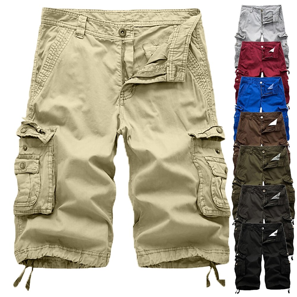 Herren Cargo Shorts Kurze Hosen Bermudas Arbeitsshorts Kurze Hose für Wanderer Bein Kordelzug Multi Pocket 6 Tasche Glatt Knielänge Sports Outdoor Ausgehen Strassenmode Klassisch Schwarz Rote Lightinthebox